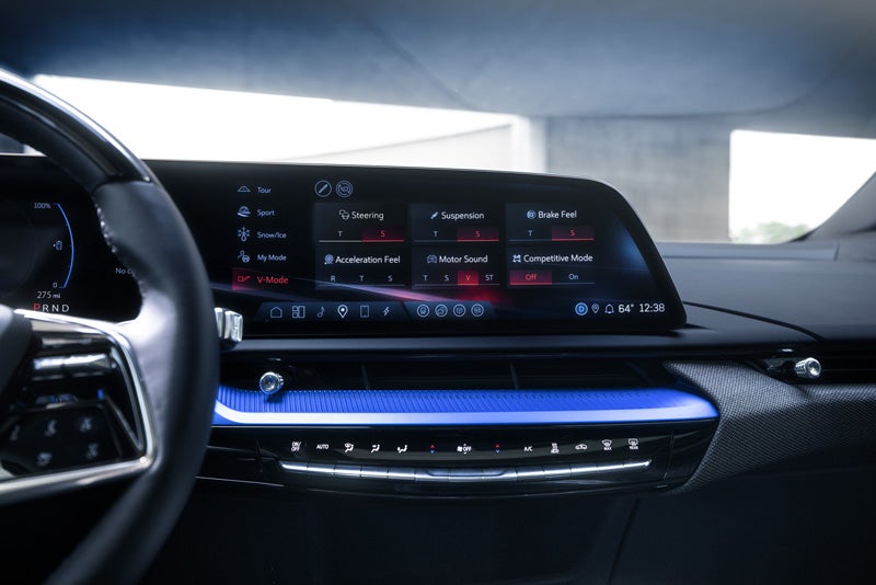 The 2026 OPTIQ-V Display Screen Displaying the V-Mode Settings | Plaza Cadillac in Leesburg FL