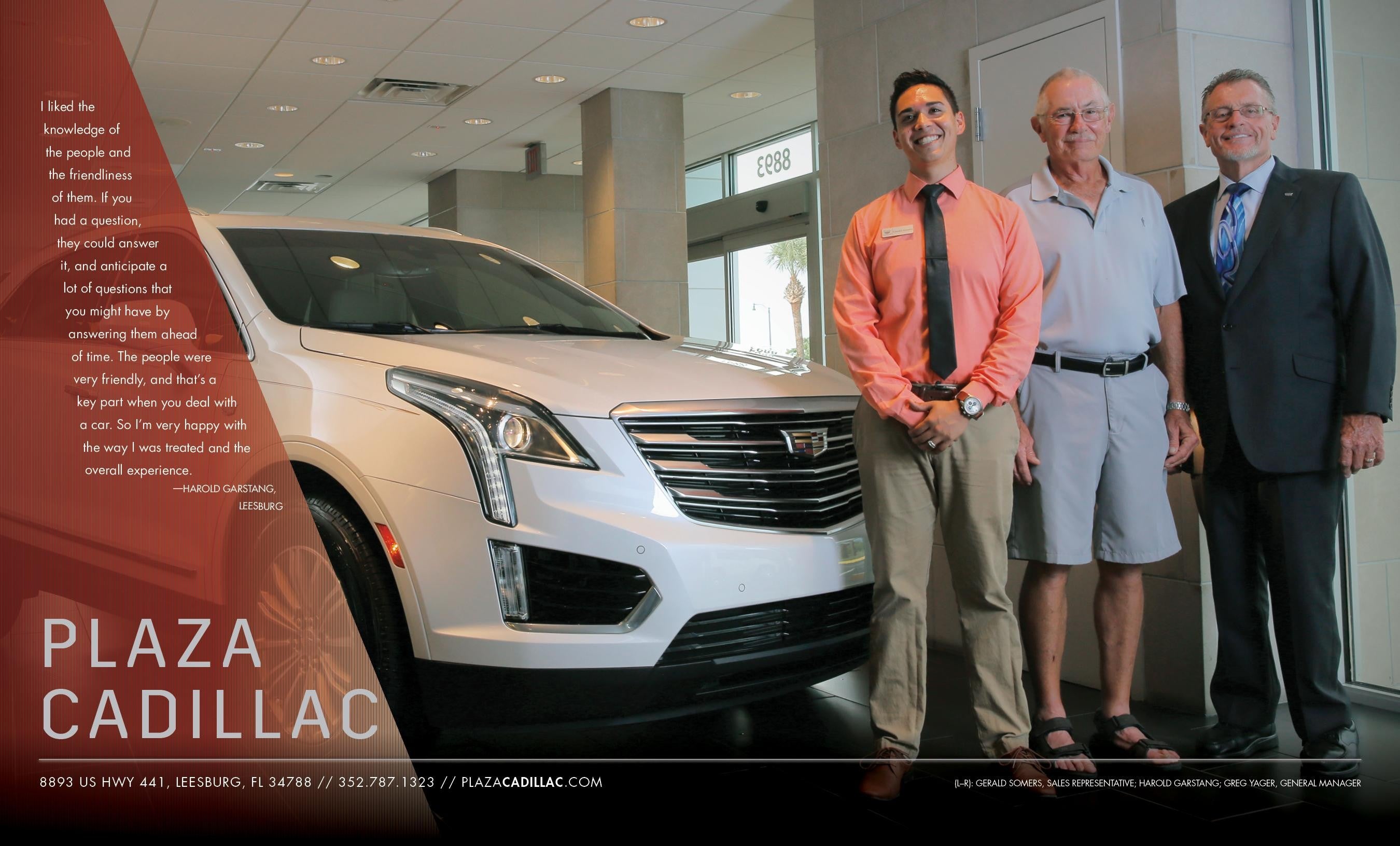 3 men next to a white Cadillac