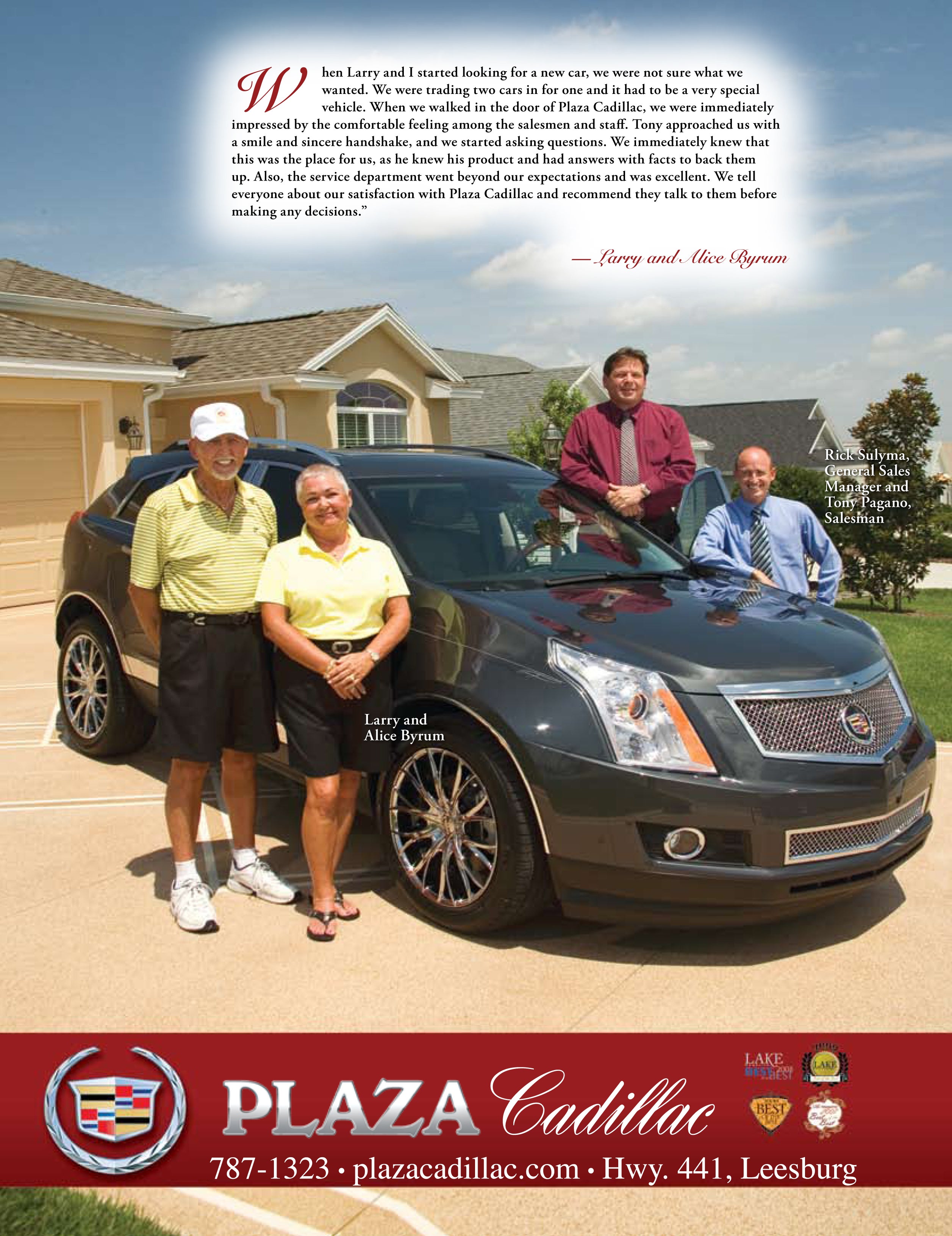 4 adults next to a white Cadillac