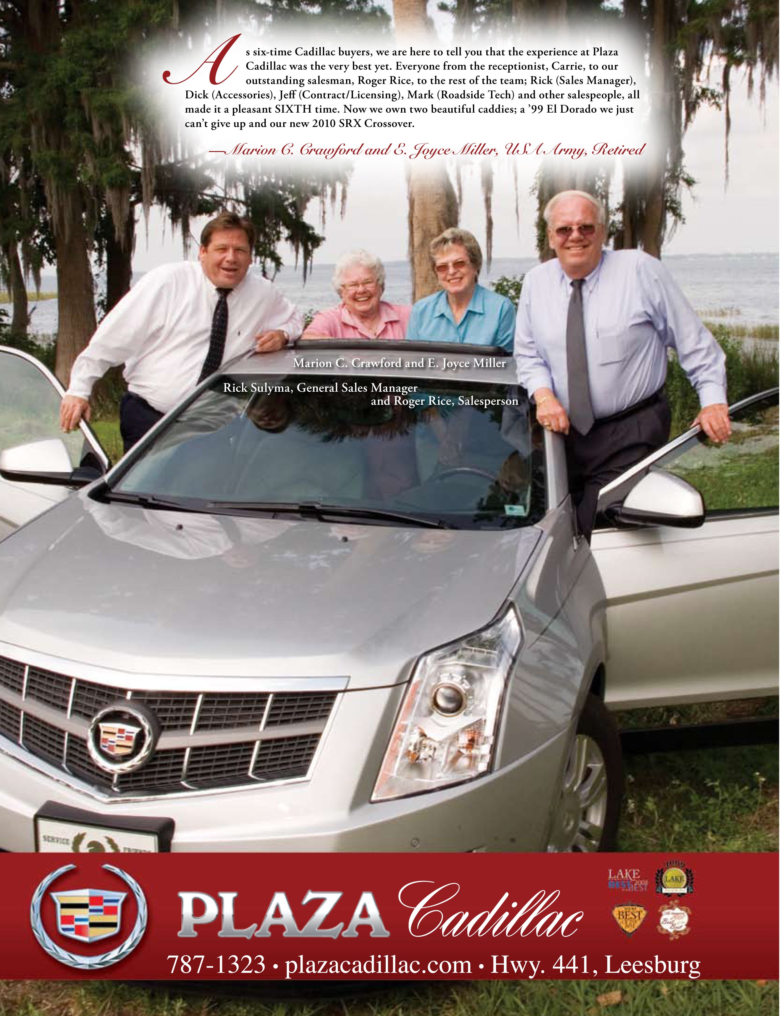 4 adults behind a silver Cadillac